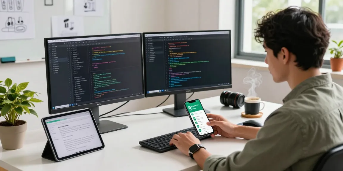 WhatsApp下載 development workspace with app coding and smartphone interface