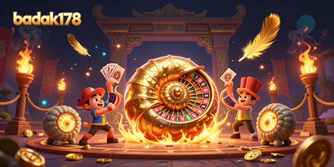 Experience high-stakes gaming with badak178, featuring an enchanting nautilus roulette wheel amidst casino excitement.
