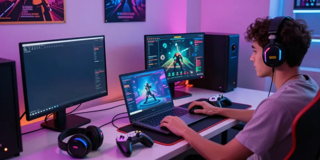 Player enjoying gem88 online gaming with vibrant LEDs and gaming accessories.