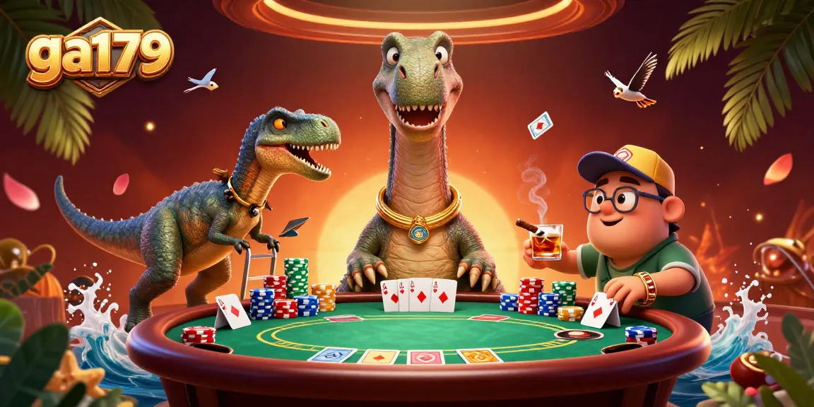 Engage in thrilling poker excitement at ga179 with a giant brontosaurus dealer.