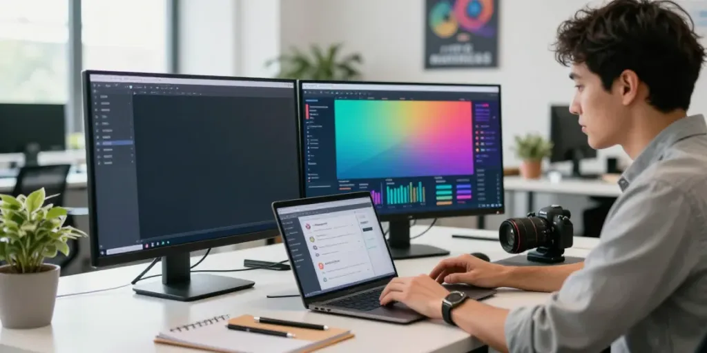 Marketer using digital tools for instant indexing strategies in a modern workspace.