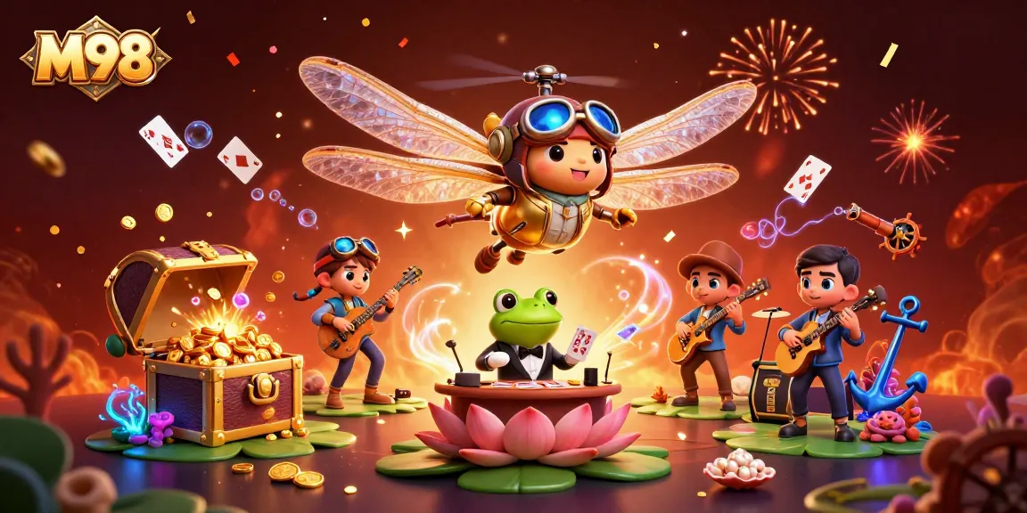 M98 brings excitement to the casino with a dragonfly pilot, frog croupier, and lively jazz musicians